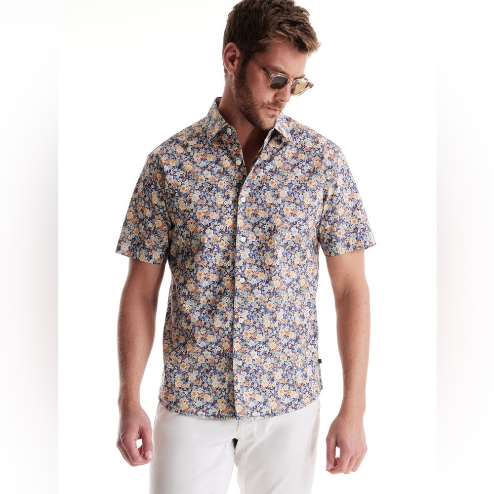 Soft Cloth Soft Point Collared Shirt Italian Poplin Floral Short Sleeve Button